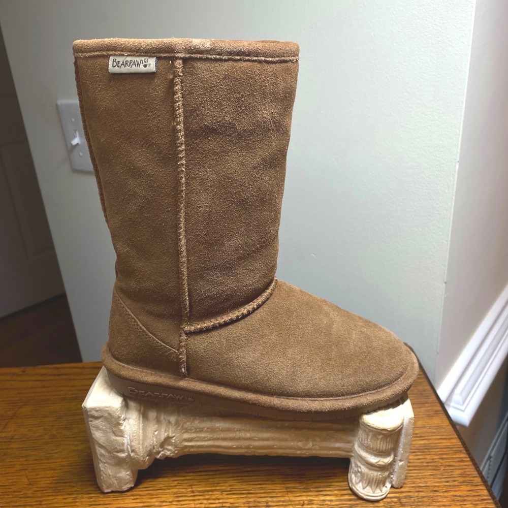 Bearpaw Emma Tall Youth Size 4 Hickory Brown Suede Sheepskin Lined Winter Boots - Picture 12 of 16